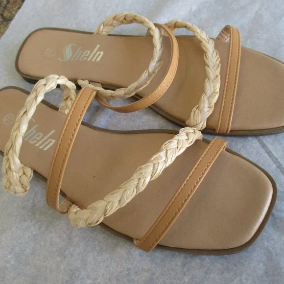 New Shein Women's Sandals Size 7.5 Beige Color Sandals - Picture 2 of 8